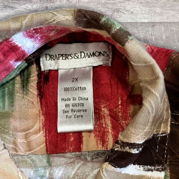 Drapers & Damons Geometric Textured Button Up Jacket Womens 2X Cotton Tan Multi - Picture 6 of 7